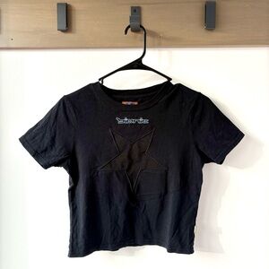 Heaven by Marc Jacobs Black Mesh Star Tee Shirt - Size Small - Y2K